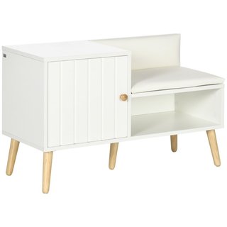 Zapatero banco de melamina y pino, asiento, blanco
