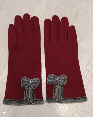 Guantes Burdeos con Lazo gris.