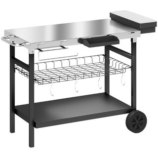 Carro y mesa de servicio de barbacoa, acero, negro