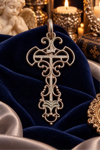 Ciondolo argento 925 Uomo Croce Barocco ArtNoveau