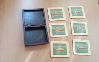 Juego de posavasos con caja de madera náutica