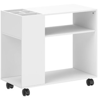 Mesa impresora blanca con estantes y ruedas, 70 cm