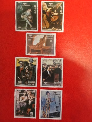 Lote Sellos Camboya Música 1985. Serie completa