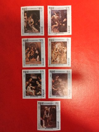 Lote 7 Sellos Vida de Cristo Camboya 1984