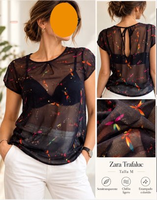 Blusa Zara Semitransparente Estampada. 40. U