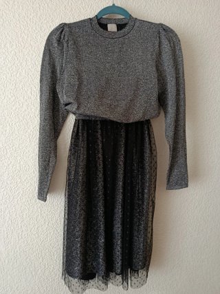 Vestido de fiesta Teen negro y plateado