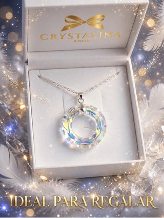 Collar plata con circulo de Cristal Aurora Boreal