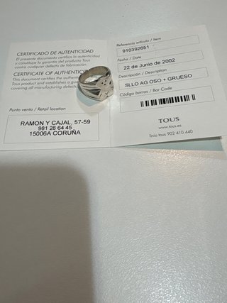 Anillo Tous Oso Plata