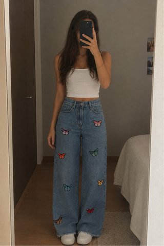 Pantalones Vaqueros con Estampado de Mariposas