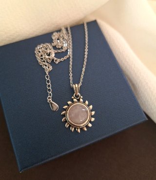 Collar de Plata con Cuarzo Rosa, 45cm a 50cm