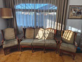 Conjunto Tresillo y 2 Butacas Madera y Mimbre