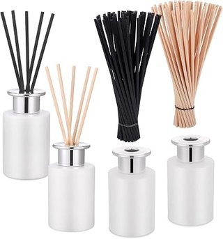 Hejo 3Pcs 100ml Blanco Mate Botella Difusor Tapa Plateada con 100 Varillas Ambientador (50Pcs Beige+