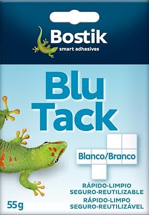 BOSTIK Blu Tack Blanco, Masilla Adhesiva Cuarteada, Moldeable y Reutilizable, Fijación de Todo Tipo