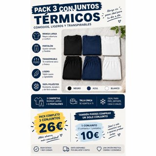 Pack 3 Conjuntos Térmicos (Negro, Azul y Blanco)