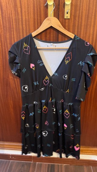 Vestido Negro Estampado Aire Retro
