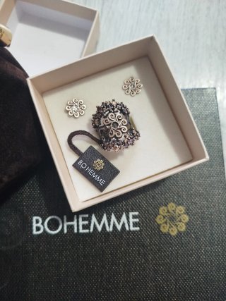 Set Sortija y Pendientes Bohemme plata y oro rosa