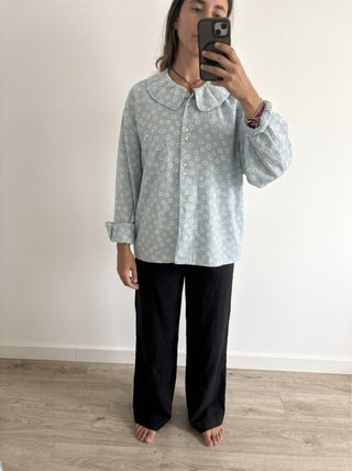 Camisa Boho Azul Estampada Talla S