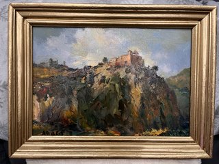 Cuadro al óleo paisaje con marco dorado