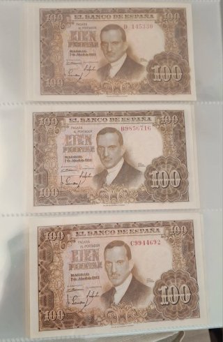 Colección 3 Billetes 100 Pesetas 1953