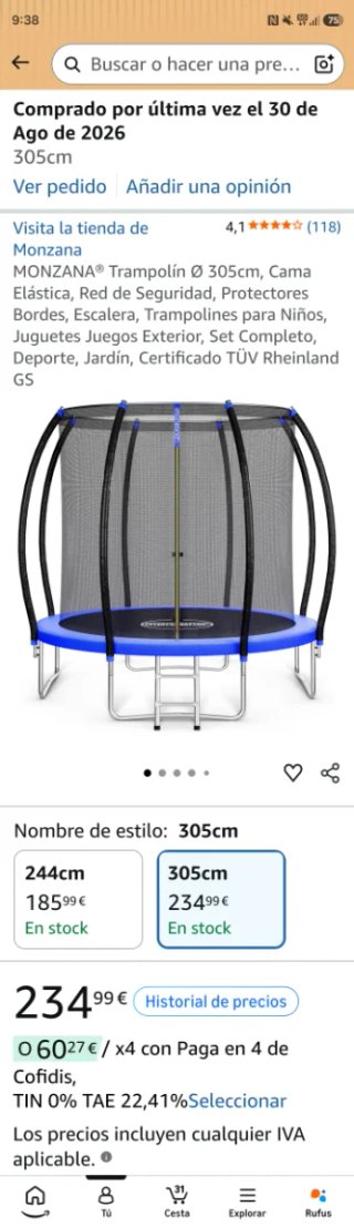 Cama Elástica Monzana 305cm con Red