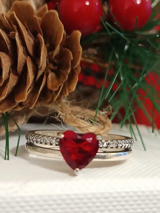 Anillo Plata 925 Corazón Rojo T.56