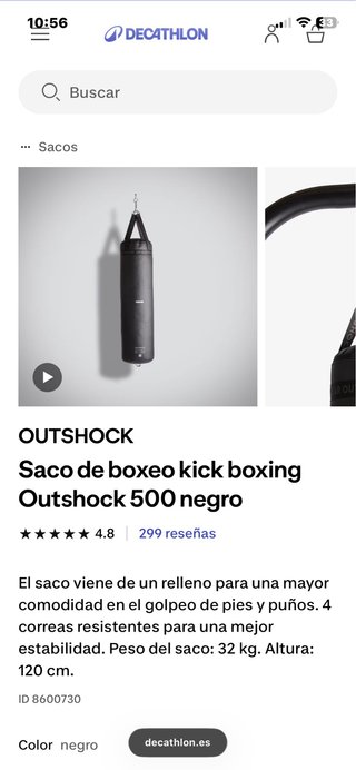 Saco de Boxeo Outshock 500 Negro 32kg