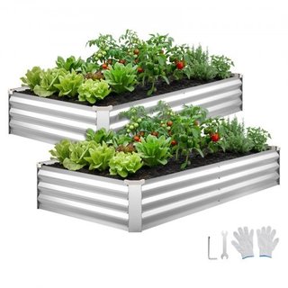 Juego de 2 camas de jardín elevadas galvanizadas,