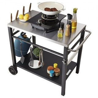 Carro para barbacoa y mesa auxiliar con 2 estantes