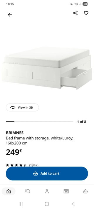 Cama Ikea Brimnes 160x200, 4 cajones (sin colchón)