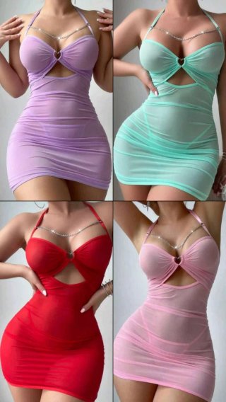 Lindo Vestido corto transparente con tanga