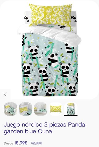 Juego Nórdico Cuna 4 Piezas Panda Garden Blue