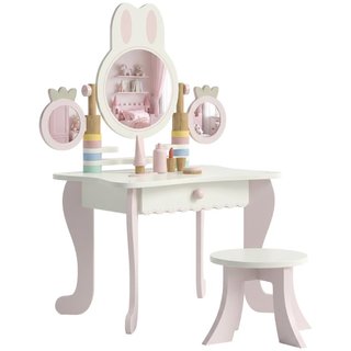 Mesa de tocador para niños con taburete, cajón, 3
