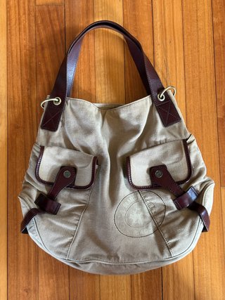 Bolso La Martina Lona y Cuero Beige Marrón