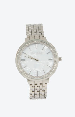 Reloj Mujer Redondo Plateado Emilia Brillante Nuev