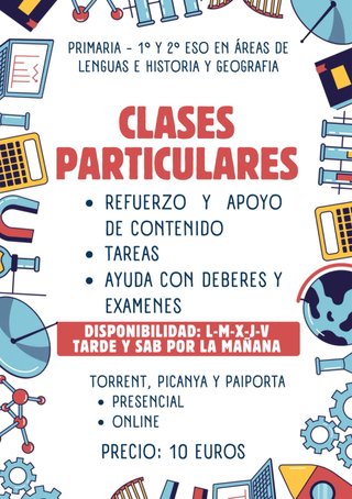 Clases part. online / domicilio en Torrent y otros