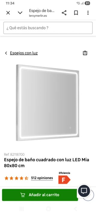 Espejo de Baño con Luz LED 80x80 cm