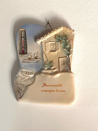 Formella in ceramica vintage con termometro