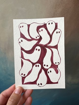 Postal ilustrada con diseño de fantasmas original