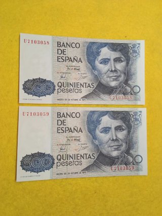 Pareja 2 Billetes de 500 Pesetas (1979) sin circul