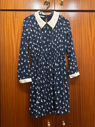 Vestido Azul con Estampado de Flamencos Talla M