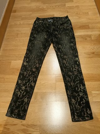 Pantalón Vaquero Estampado Negro y Dorado