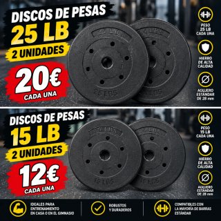 Discos de Pesas de Hierro (15lb y 25lb 20k y 10k)