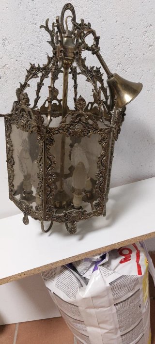 Lámpara de entrada de bronce y cristal