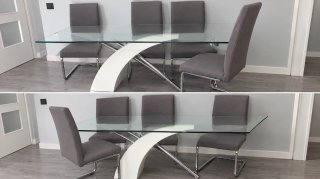 Mesa de Cristal con Pata Blanca y Cromada
