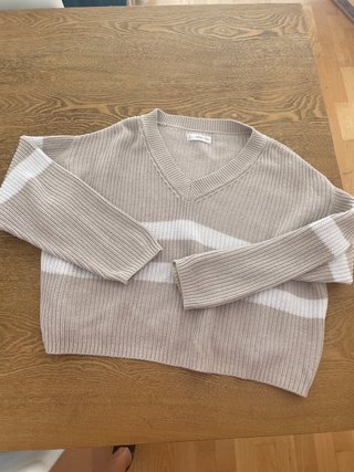 Jersey de punto Mango beige y blanco