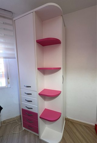 Armario con Estanterías Blanco y Rosa y zapatero