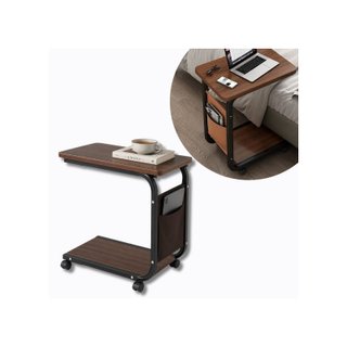 Mesa auxiliar en C con ruedas efecto madera