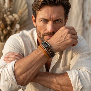 Set de Pulseras para Hombre - Negro y tostado