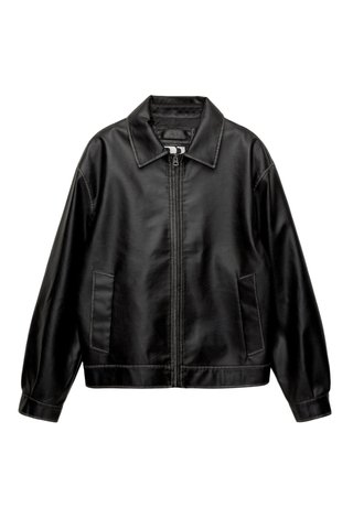 Chaqueta Pull&Bear Efecto Piel Negra Talla S