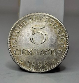 Moneda 5 Centavos 1896 Puerto Rico 🇪🇸🇵🇷